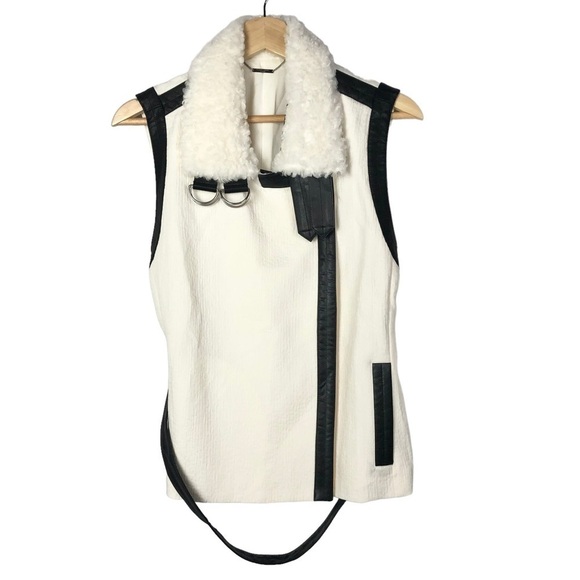 Chico's Black Label White Shearling Vest 1 / M 8 - Picture 2 of 4